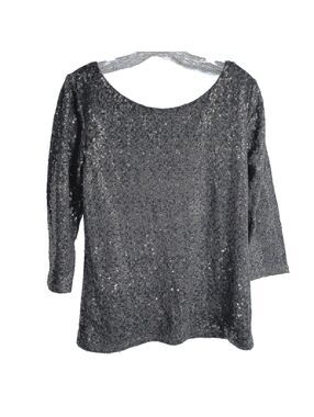 Black Sequins 3/4 Sleeve Scoop Back Gibson Retro Sparkly Party Blouse Size S